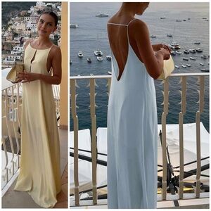 Commense satin maxi dress, floor length, powder blue, size L ,NWT